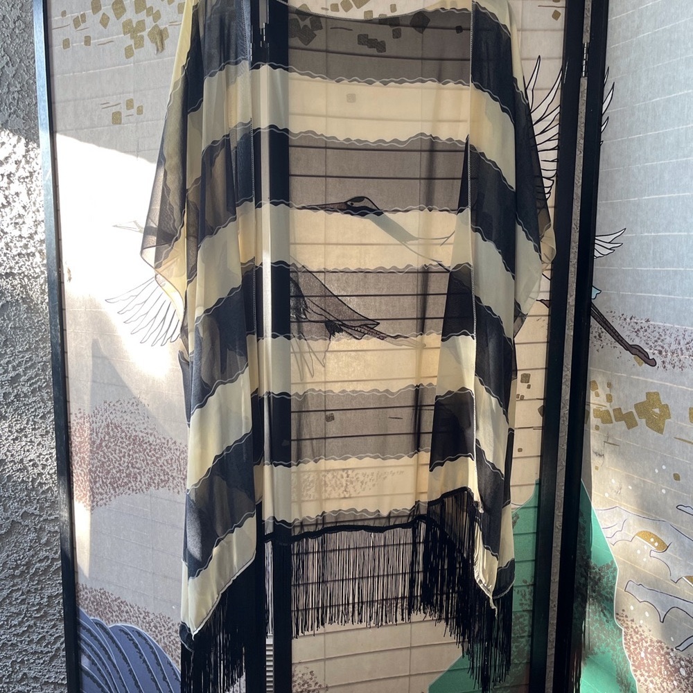 100% Chiffon Black/Tan Swimsuit Coverup or Vest One Size